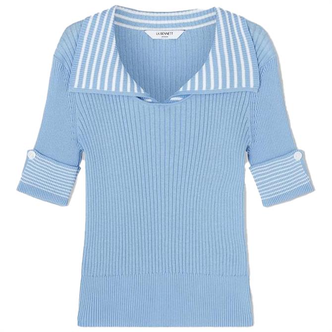 L.K. Bennett Bay Sky Blue And Cream Stripe Cotton Knitted Top